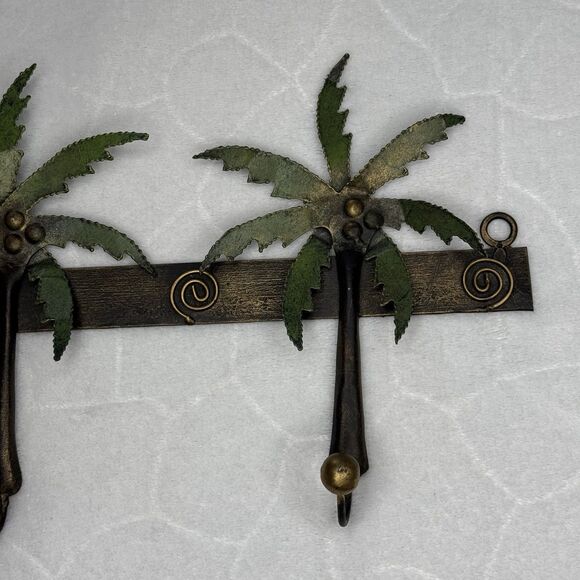 3D Metal Art Tropical Palm Trees Sunset Wall Hanging 3 Hooks 18” Long - Picture 5 of 16